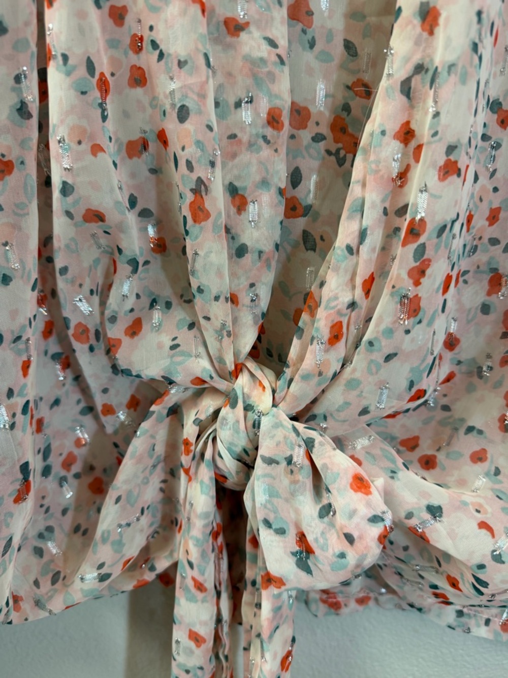 Anthropologie Pilcro Sheer Floral Tie Front Blouse OS NWT - Picture 9 of 11